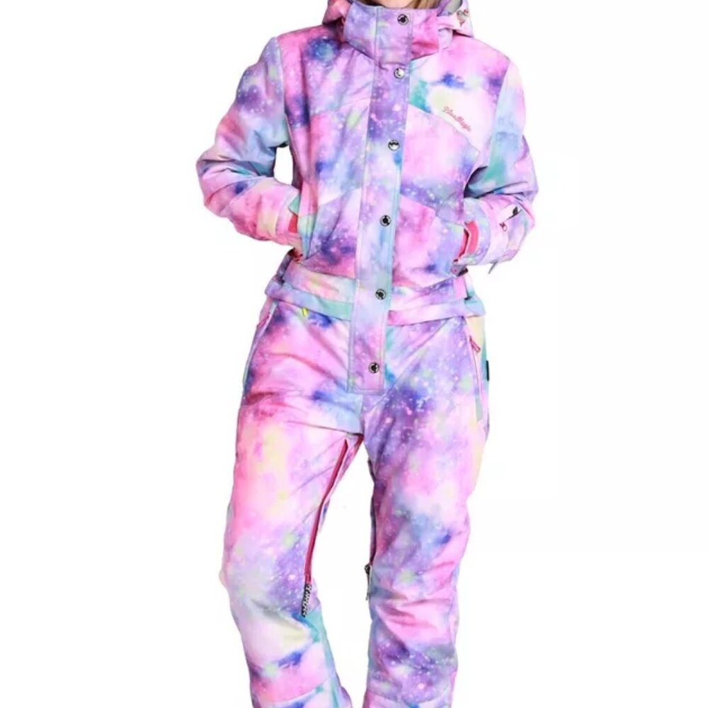 NWT Bluemagic ski snow suit by SNBOCON, size M Tie Dye galaxy